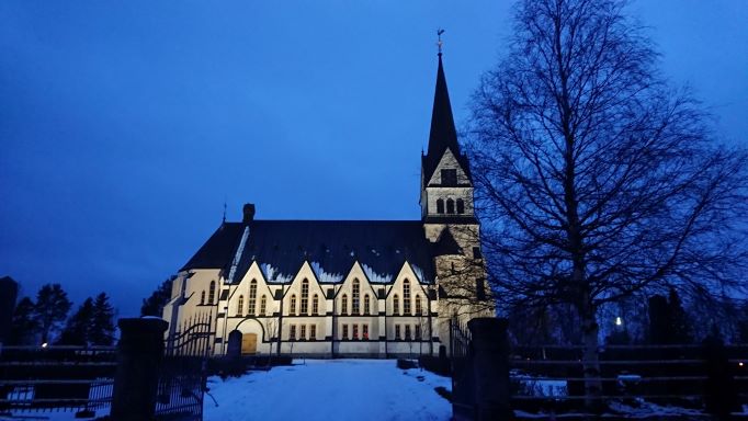 Church of Vindeln in the evening